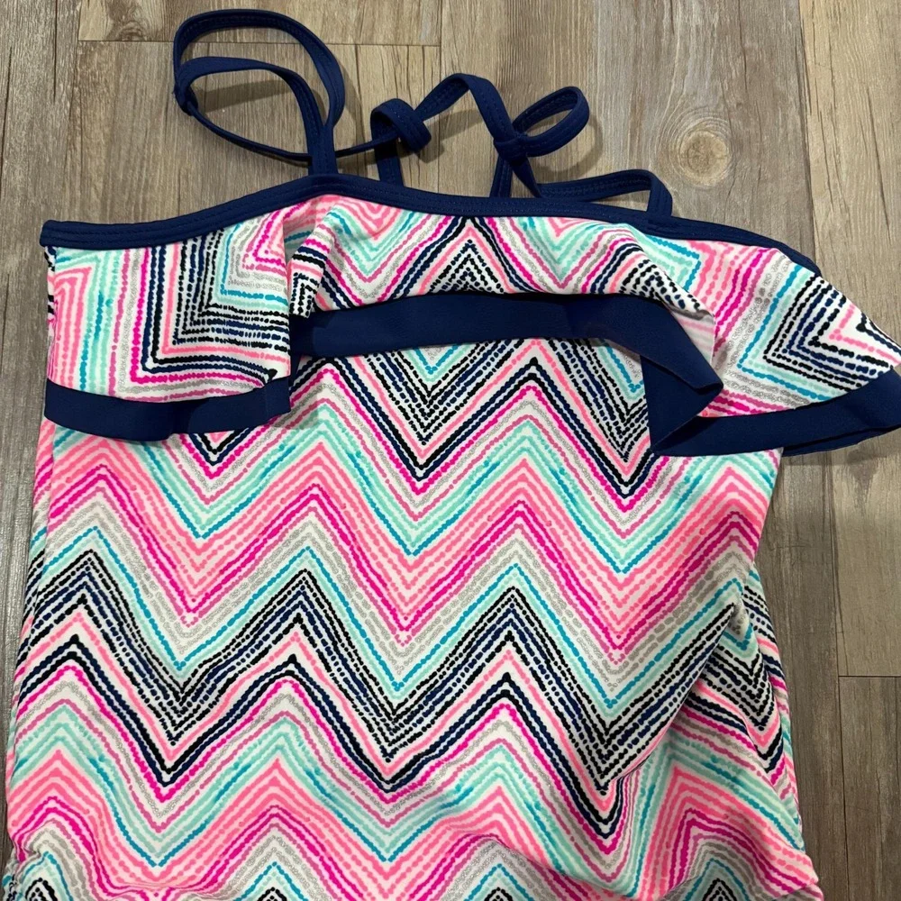 Limited Too One Piece Swimsuit Girls‎ Medium 10/12 Multicolor Chevron Side Ties